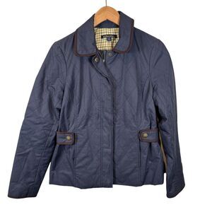 Brooks Brothers Quilted Jacket Women Size 4 Navy Blue Zip Pocket Preppy Heritage